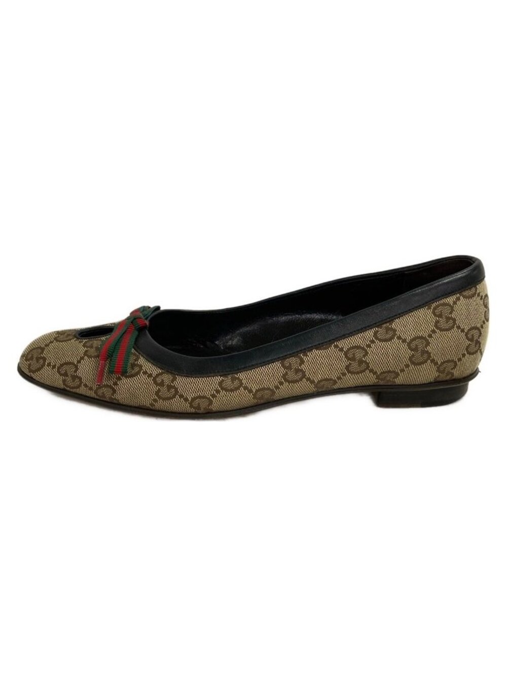 Gucci Flat Shoes GG Pattern Sherry Beige Dark Brown Multi Ribbon Leather